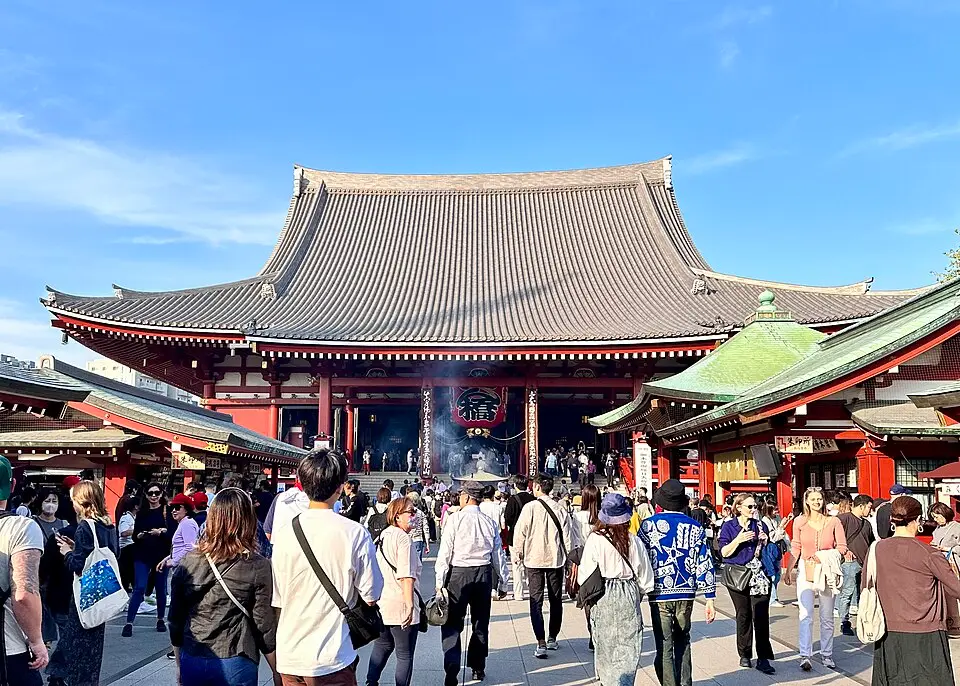 淺草寺的雷門與寶藏門,參道上的人潮